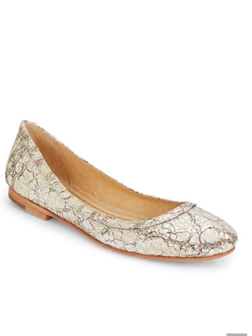 Frye Carson Ballet Flats shoe in Metallic leather cream gold boho edgy sz 9